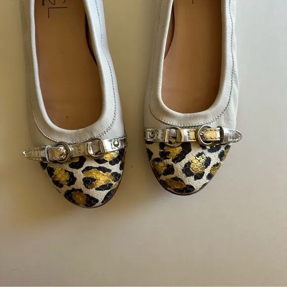 AGL ATTILIO GIUSTI LEOMBRUNI Ivory Leopard Print Cap Toe Ballet Flats Shoes