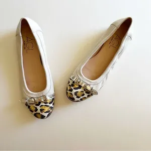 AGL ATTILIO GIUSTI LEOMBRUNI Ivory Leopard Print Cap Toe Ballet Flats Shoes