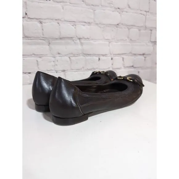 AGL Monika Ballet Flats Womens 38 US 8 Brown Leather Buckle Patent Cap Toe Shoes