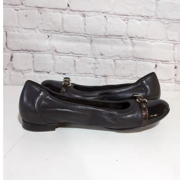 AGL Monika Ballet Flats Womens 38 US 8 Brown Leather Buckle Patent Cap Toe Shoes