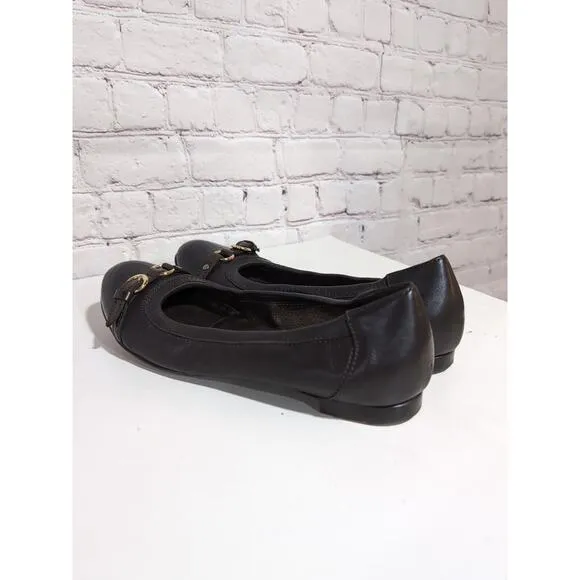 AGL Monika Ballet Flats Womens 38 US 8 Brown Leather Buckle Patent Cap Toe Shoes