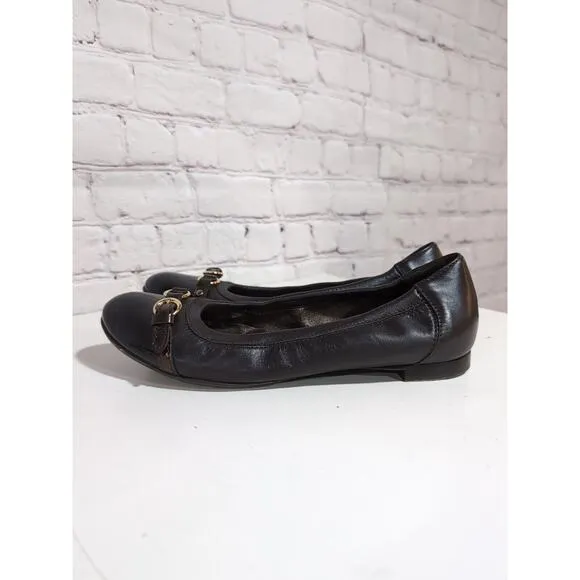 AGL Monika Ballet Flats Womens 38 US 8 Brown Leather Buckle Patent Cap Toe Shoes