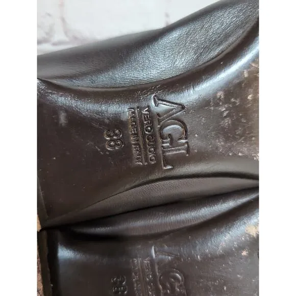 AGL Monika Ballet Flats Womens 38 US 8 Brown Leather Buckle Patent Cap Toe Shoes