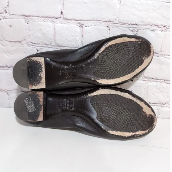 AGL Monika Ballet Flats Womens 38 US 8 Brown Leather Buckle Patent Cap Toe Shoes