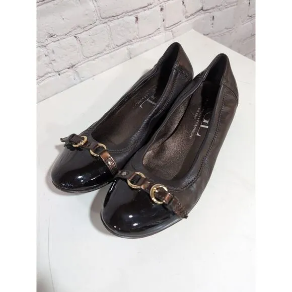 AGL Monika Ballet Flats Womens 38 US 8 Brown Leather Buckle Patent Cap Toe Shoes