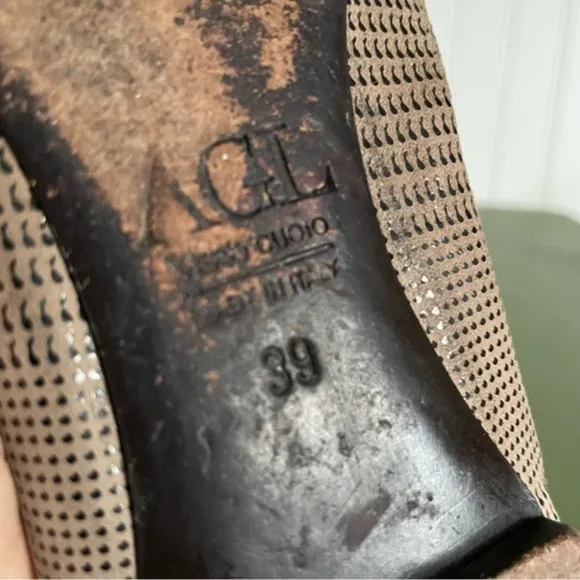 AGL Tweedy Leather Ballet Flats w Patent Toe Caps &amp; Decorative Buckles