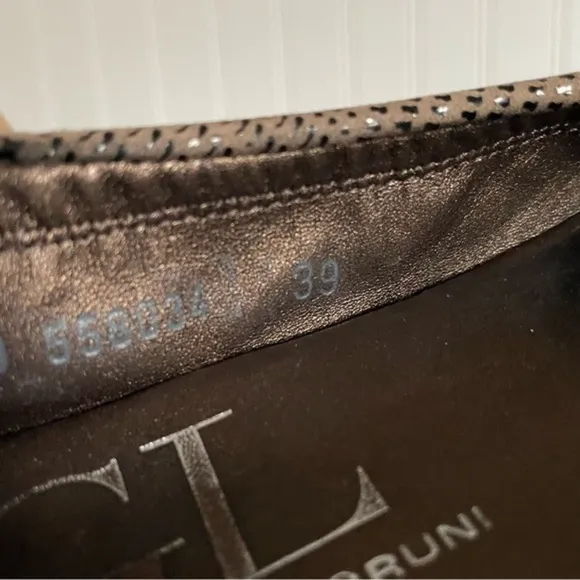 AGL Tweedy Leather Ballet Flats w Patent Toe Caps &amp; Decorative Buckles