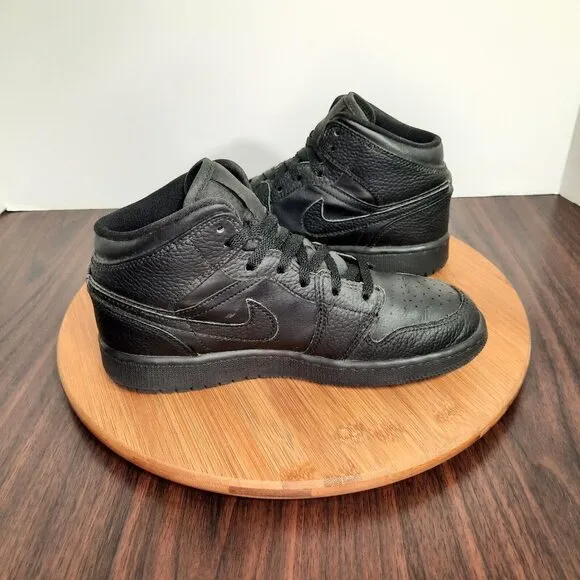 Air Jordan 1 Mid Kids Size 4.5Y (Womens 6) Shoes Triple Black Basketball Sneaker