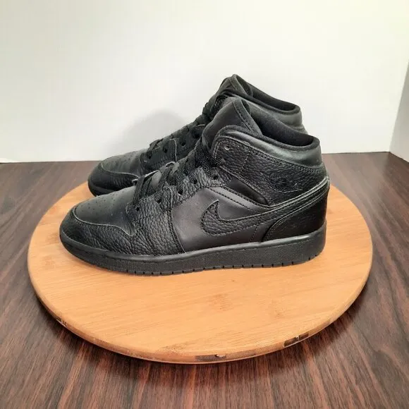 Air Jordan 1 Mid Kids Size 4.5Y (Womens 6) Shoes Triple Black Basketball Sneaker