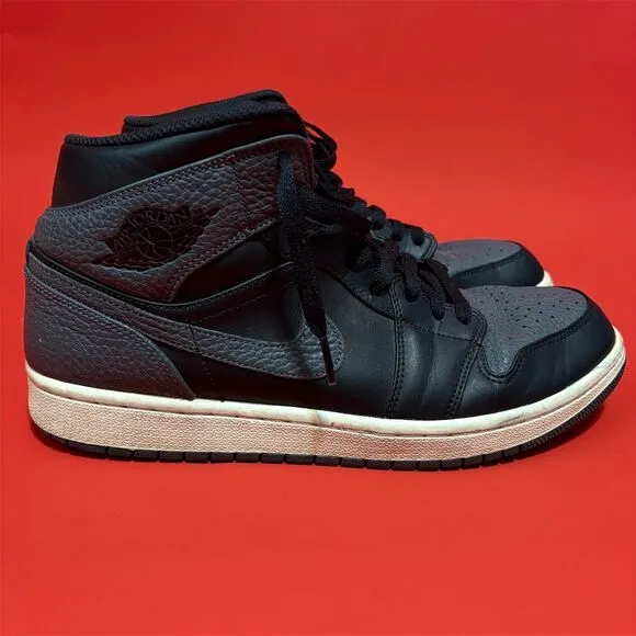 Air Jordan 1 Mid Men's Sneakers Black Size 10.5 Casual Athletic Shoes