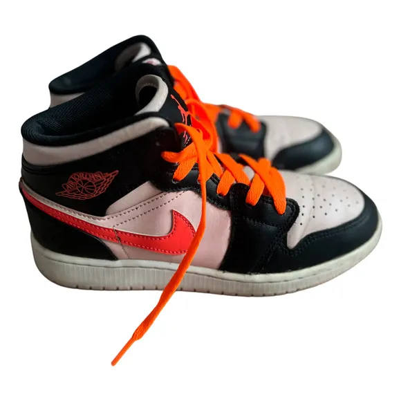 Air Jordan 1 Mid Sneakers Big Kids 4.5Y Black Pink Crimson GS Atmosphere 554725