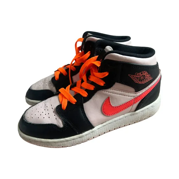 Air Jordan 1 Mid Sneakers Big Kids 4.5Y Black Pink Crimson GS Atmosphere 554725
