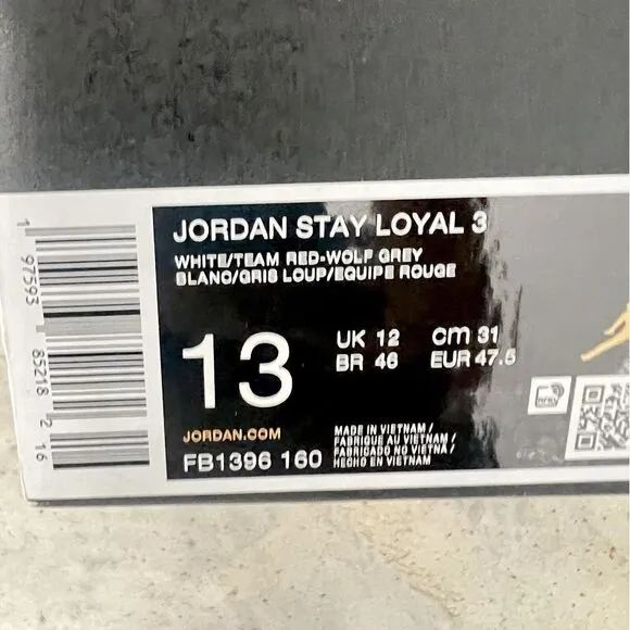 Air Jordan Stay Loyal 3 Basketball Shoes FB1396-160 White Burgundy Mens 13
