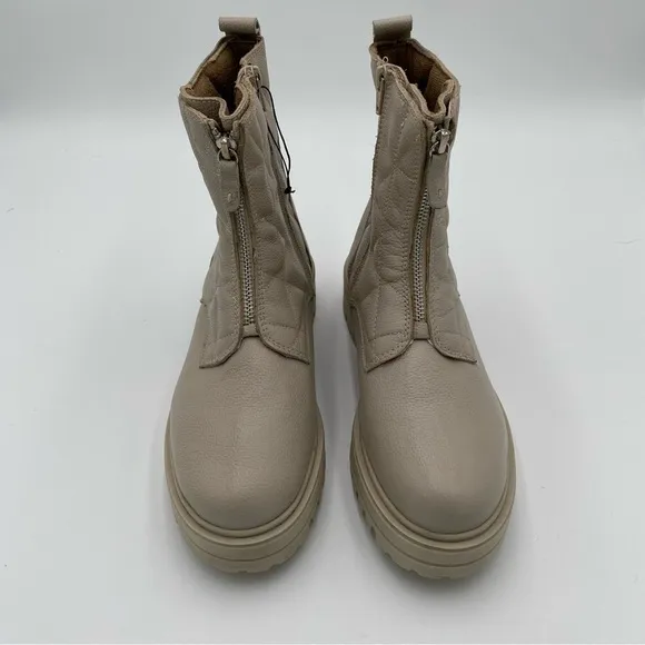 Alberto Torresi Leather Zip Up Quilted Chunky Lug Winter Ankle Boots Size 9 NWOT