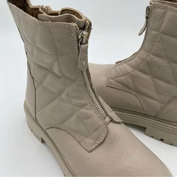 Alberto Torresi Leather Zip Up Quilted Chunky Lug Winter Ankle Boots Size 9 NWOT