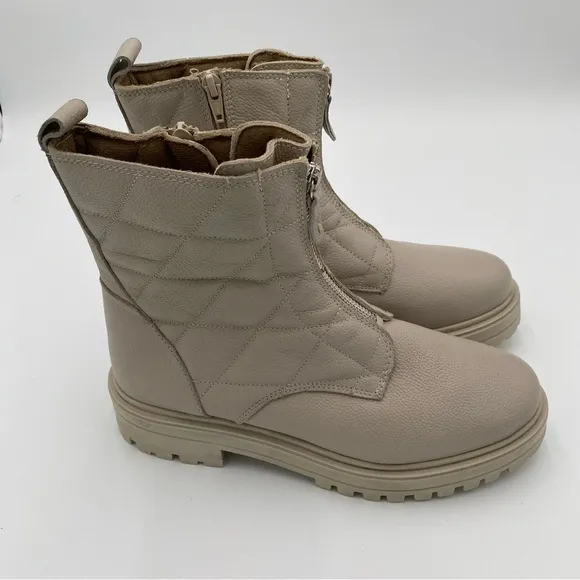 Alberto Torresi Leather Zip Up Quilted Chunky Lug Winter Ankle Boots Size 9 NWOT