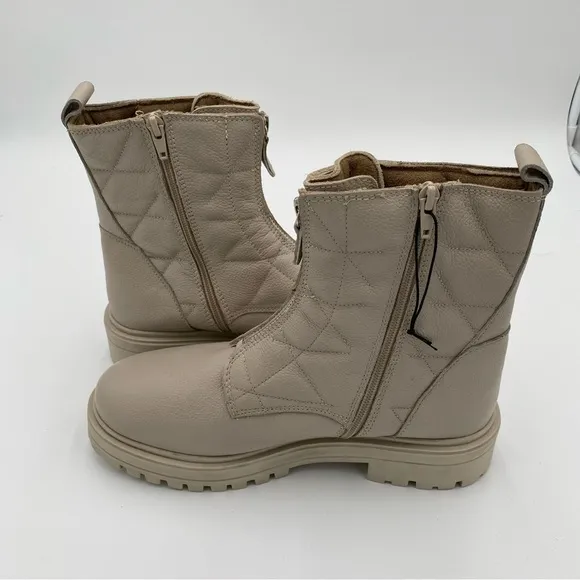 Alberto Torresi Leather Zip Up Quilted Chunky Lug Winter Ankle Boots Size 9 NWOT