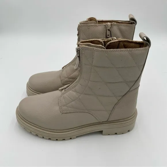 Alberto Torresi Leather Zip Up Quilted Chunky Lug Winter Ankle Boots Size 9 NWOT
