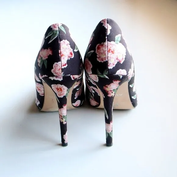 Aldo Black &amp; Pink Floral Canvas Pointy Toe Heels Pumps Formal Dress Shoes 7.5