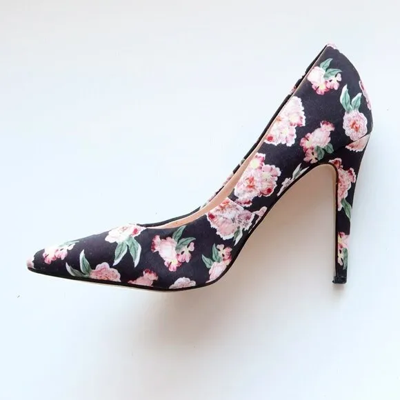 Aldo Black &amp; Pink Floral Canvas Pointy Toe Heels Pumps Formal Dress Shoes 7.5
