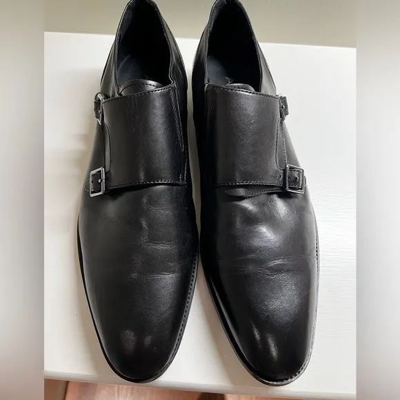 ALDO Black Double Monk Strap Mens Dress Shoes Leather Buckle US 12