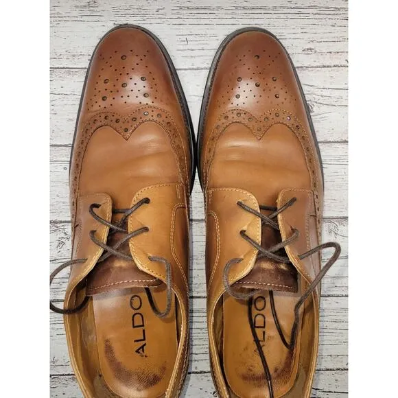 ALDO Mens Lace Up Wingtip Oxford Dress Shoes, Brown Leather, Size 8 (EU 41)