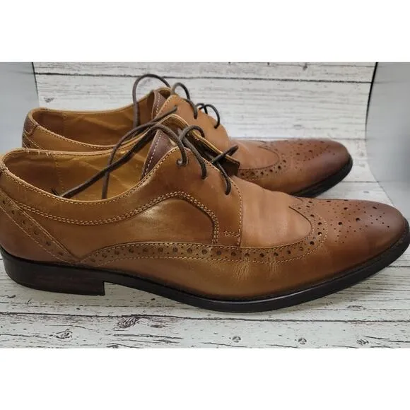 ALDO Mens Lace Up Wingtip Oxford Dress Shoes, Brown Leather, Size 8 (EU 41)