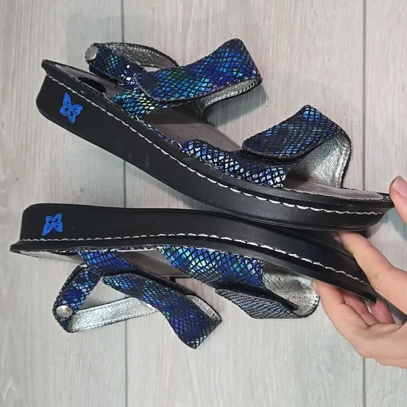 Alegria Women Ver 388 Leather Colorful Strappy Sandals Wedge Shoes Sz 38/8-8.5
