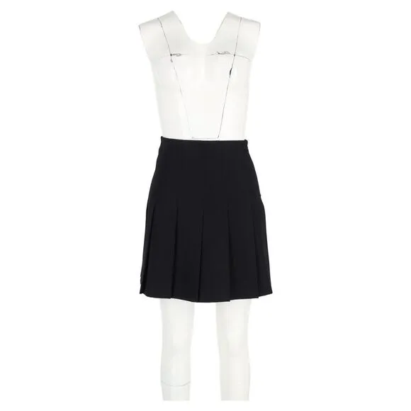 Alessandra Rich Pleated Mini Skirt in Black Wool