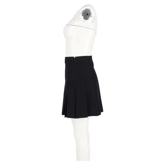 Alessandra Rich Pleated Mini Skirt in Black Wool