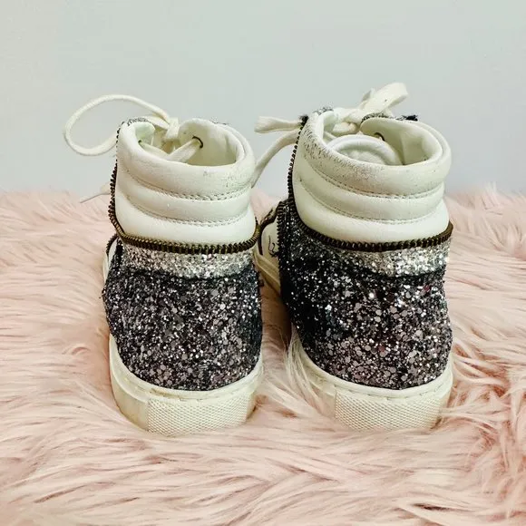ALESSANDRO DELL'ACQUA GLITTER ZIP HI-TOP SNEAKERS SHOES