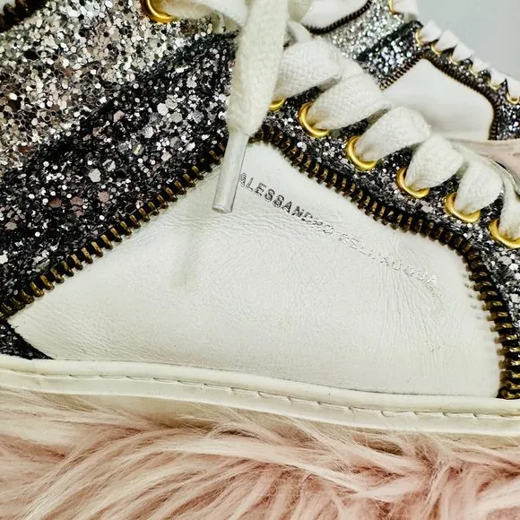 ALESSANDRO DELL'ACQUA GLITTER ZIP HI-TOP SNEAKERS SHOES