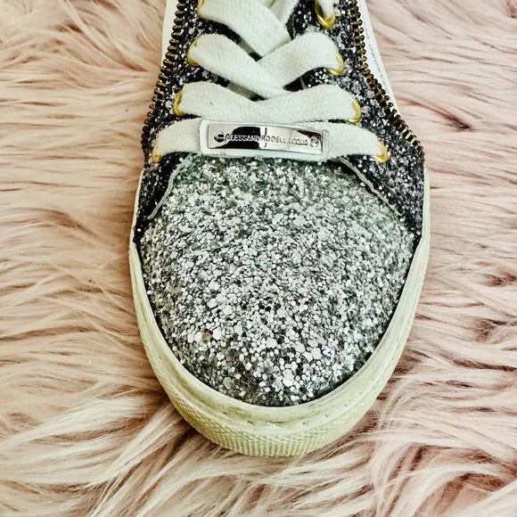 ALESSANDRO DELL'ACQUA GLITTER ZIP HI-TOP SNEAKERS SHOES