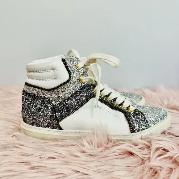 ALESSANDRO DELL'ACQUA GLITTER ZIP HI-TOP SNEAKERS SHOES