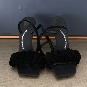 Alexander Wang Black Heeled Mules with Ruched Straps