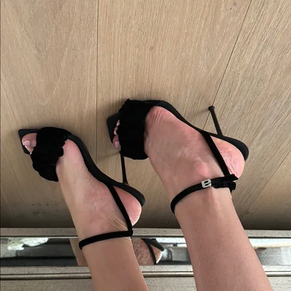 Alexander Wang Black Heeled Mules with Ruched Straps