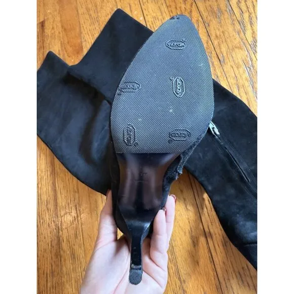 Alexander Wang Over The Knee Black Suede Leather Boots Stiletto Heel Size 37 GUC