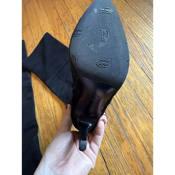 Alexander Wang Over The Knee Black Suede Leather Boots Stiletto Heel Size 37 GUC