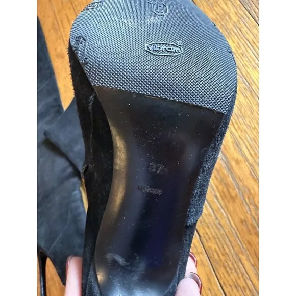 Alexander Wang Over The Knee Black Suede Leather Boots Stiletto Heel Size 37 GUC