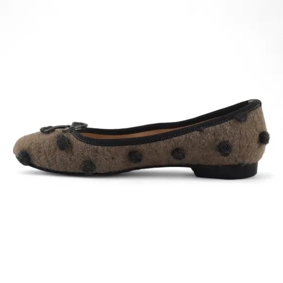 ALI MACGRAW   BUTTER Felt Pom Bow Ballet Flats Taupe Black Italy Eco Crafted 7
