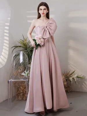 Aline Satin Pink Long Prom Dress, Pink Formal Wedding Party Dress