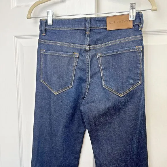 All Saints Women’s Flare Jeans Size 27 Blue Raw Indigo Dark Wash Denim Casual