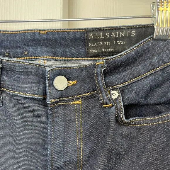 All Saints Women’s Flare Jeans Size 27 Blue Raw Indigo Dark Wash Denim Casual