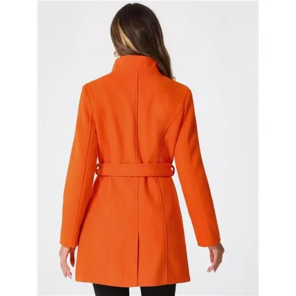 Allegra K Women's Classic Stand Collar Long Sleeve Winter Belted Long Coat
