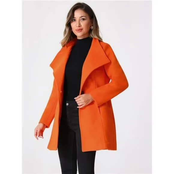 Allegra K Women's Classic Stand Collar Long Sleeve Winter Belted Long Coat