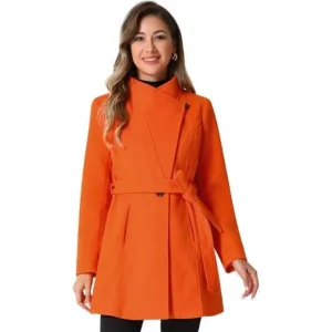 Allegra K Women's Classic Stand Collar Long Sleeve Winter Belted Long Coat