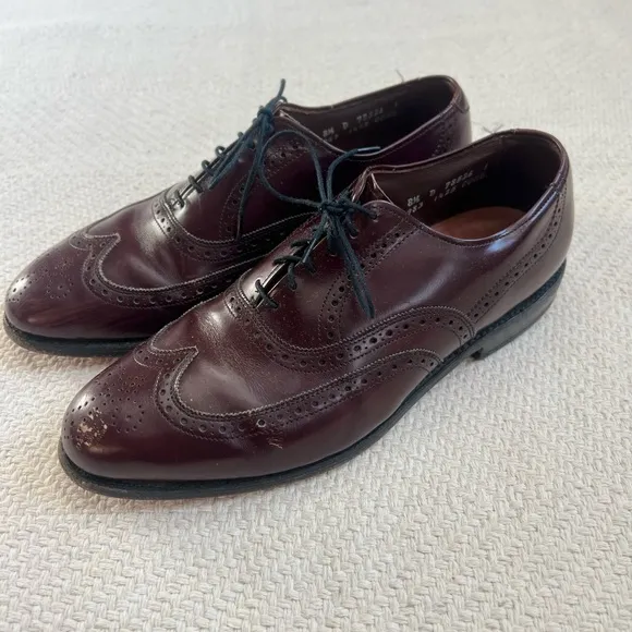 Allen Edmonds Chester Burgundy Leather Wingtip Oxford Lace Up Dress Shoes