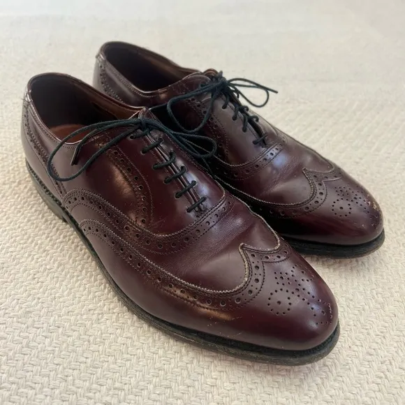 Allen Edmonds Chester Burgundy Leather Wingtip Oxford Lace Up Dress Shoes