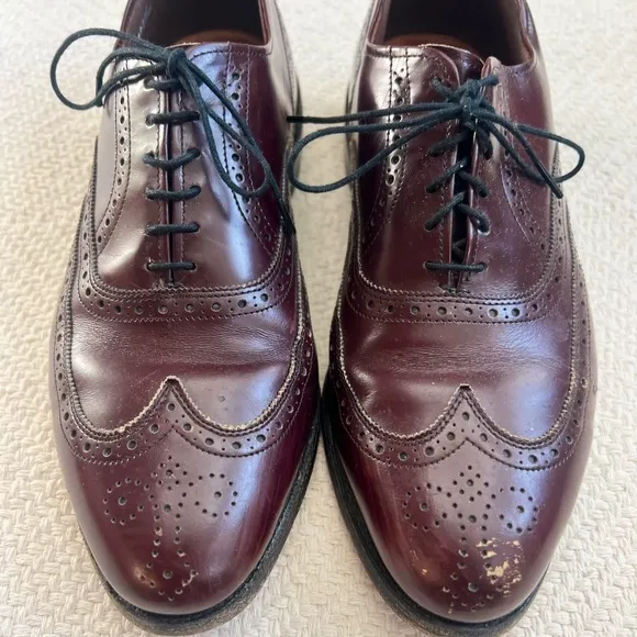 Allen Edmonds Chester Burgundy Leather Wingtip Oxford Lace Up Dress Shoes