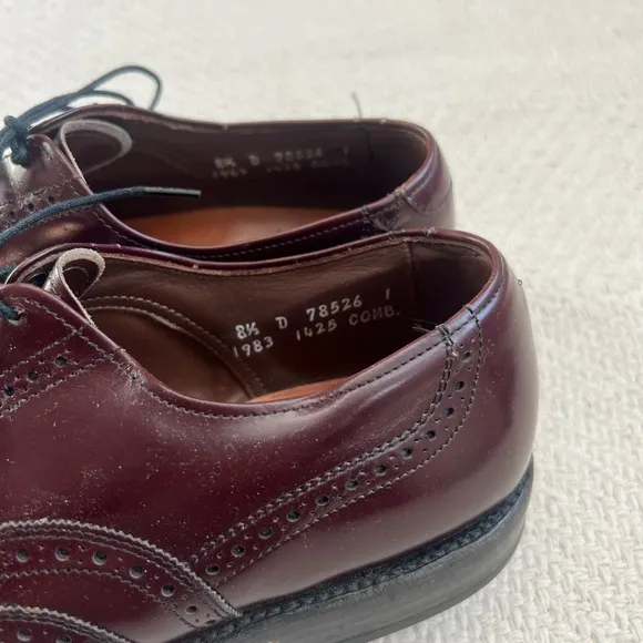 Allen Edmonds Chester Burgundy Leather Wingtip Oxford Lace Up Dress Shoes
